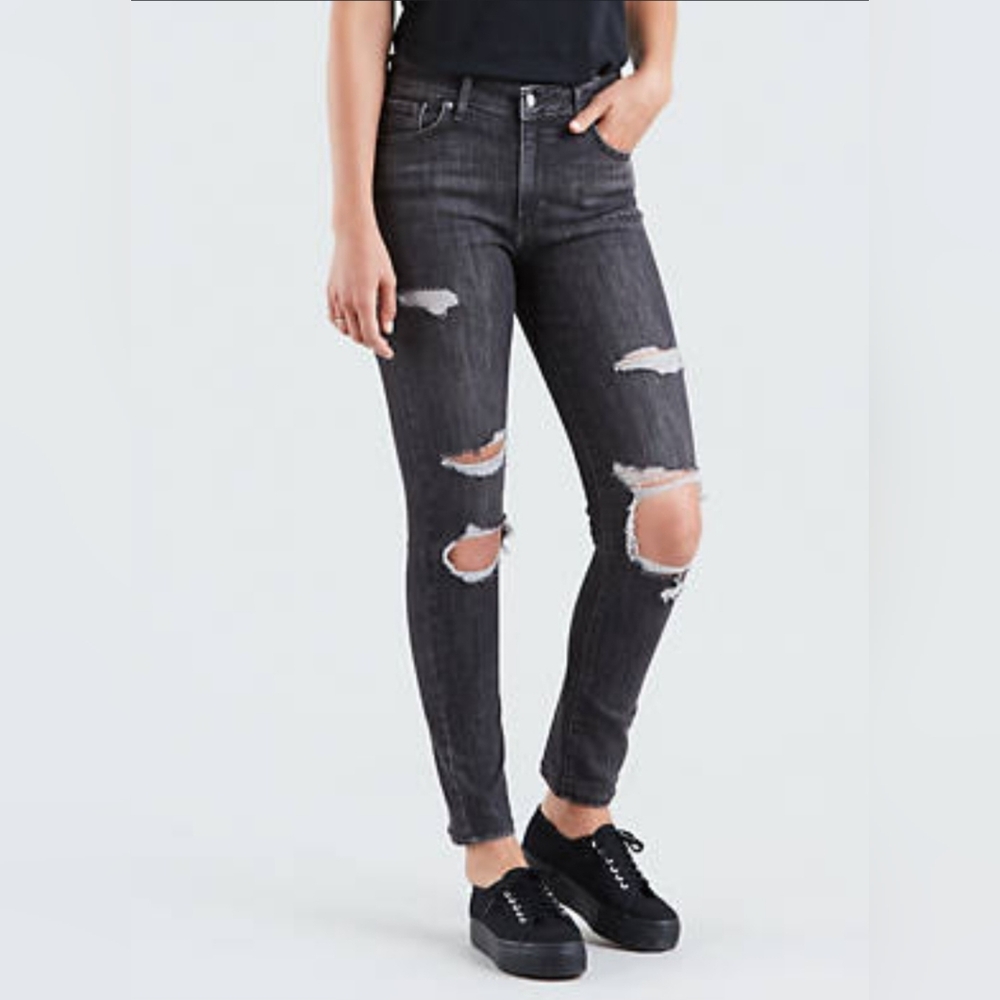 LEVIS 721 High Rise Skinny Distressed Knee Jeans Blue Women’s 28x30 Red Tag SZ 6 - Picture 1 of 6